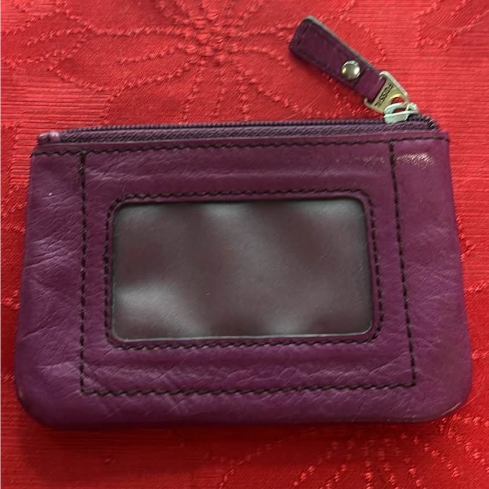 Purple  fossil Leather Zip Card Wallet with ID Window